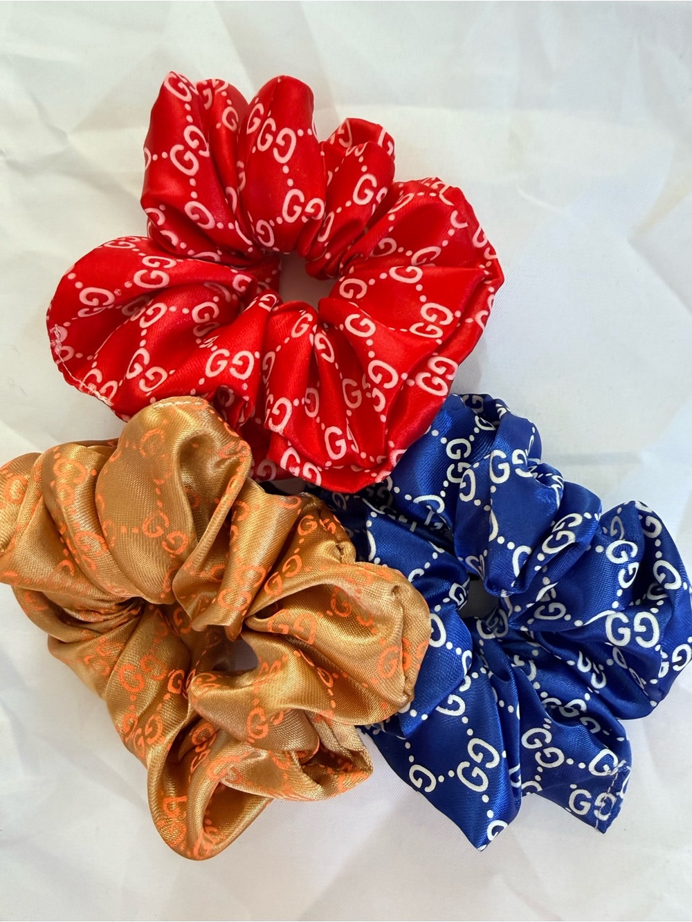 Inspired Satin Scrunchie Set - Red, Blue, Gold